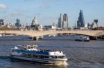 View Along The River Thames Towards The Financial District Stock Photo