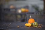 Pumpkins On Table Stock Photo