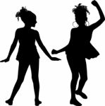 Dancing Silhouette Friends Stock Photo