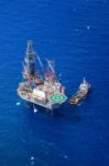 The Offshore Drilling Oil Rig Top View From Aircraft Stock Photo