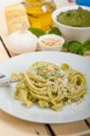 Italian Traditional Basil Pesto Pasta Ingredients Stock Photo