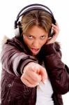 Woman Wearing Headphone Stock Photo