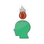 Cryptocurrency Bitcoin Human Head Piggy Bank Thin Line Flat Desi Stock Photo