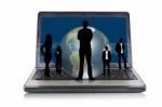 Laptop With Silhouette People Stock Photo