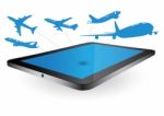 Airplane Shipping On Tablet Screen Stock Photo