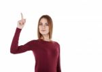 Girl Points Finger Up Stock Photo