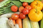 Fresh Vegetables Arrange On The Wood Table Stock Photo