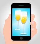 Sparkling Wine Online Means Mobile Phone Party Celebration Stock Photo