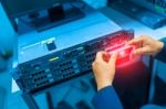 Man Fix Server Network In Data Center Room Stock Photo