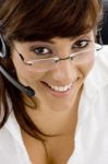 Smiling Customer Service Agent Stock Photo