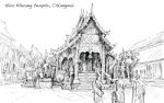 Sketch Of Cityscape Show Asia Style Temple Space In Thailand, Il Stock Photo