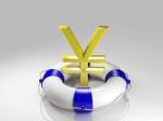 Yen Sign In The Lifebuoy Stock Photo