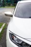 Mirror Side Of White Modern Car Stock Photo