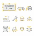 Thin Line Icons Set, Linear Symbols Set, Industrial Stock Photo