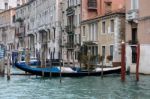 Gondolas Moored In Venice Stock Photo