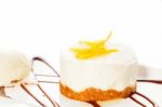 Lemon Mousse Served Whith Lemon Peel On Top Stock Photo