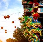 Dargon Statue On Shrine Roof ,dragon Statue On China Temple Roof As Asian Art Stock Photo