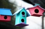 Colorful Wooden Bird House Stock Photo