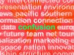 Confusion Word Cloud Means Confusing Confused Dilemma Stock Photo