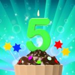 Five Candle On Cupcake Means Happiness And Celebration Stock Photo