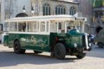 Old Bus In Market Square Bruges Stock Photo