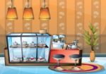 Cartoon  Illustration Interior Cafe Room With Separated Layers Stock Photo