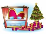 Cartoon  Illustration Interior Christmas Room With Separated Layers Stock Photo