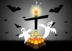 Halloween Skull Bonfire Ghost Cross Bat Thunderbolt  Stock Photo