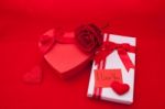 Valentines Gift Box With A Red Bow On Red Background Image Of Va Stock Photo