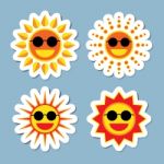 Sun Wearing Sunglasses Icon Set Stock Photo