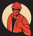 Construction Worker Thumbs Up Retro Stock Photo