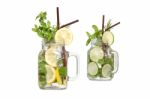 Lemon Lime Soda Mint Rosemary Fresh Drink Summer Isolated Stock Photo