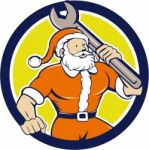 Santa Claus Mechanic Spanner Circle Cartoon Stock Photo