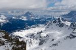 View From Sass Pordoi In The Upper Part Of Val Di Fassa Stock Photo