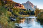 Sun Setting Over The Virgin River Valley Stock Photo