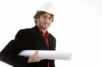 Architect Holding Blueprint Stock Photo