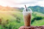 Ice Coffee In Plastic Cup Stock Photo