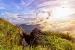 Phu Chi Fa Forest Park At Sunset, Thailand Stock Photo