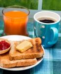 Toasts And Jam Represents Black Coffee And Breaks Stock Photo