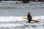 Bude, Cornwall/uk - August 12 : Surfing At Bude In Cornwall On A Stock Photo