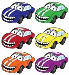 Smiling Cartoon Car With Stripes On The Hood Stock Photo