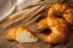 Tasty Croissant Still Life Rustic Wooden Background Stock Photo