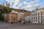 French Square With Fountain Stock Photo