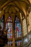 Stained Glass Window In St Vitus Cathedral In Prague Stock Photo