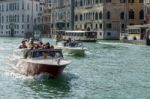 Motorboats Cruising Down The Grand Canal Stock Photo