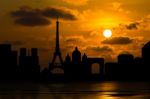 Dramatic Paris Skyline With Sunset Stock Photo