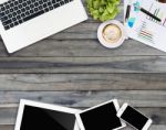 Home Business Desk With Communication Device Stock Photo