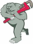 Grizzly Bear Plumber Monkey Wrench Cartoon Stock Photo