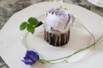 Romantic Violet Rose Homemade Cup Cake Stock Photo