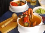 Crab Soup As It Is Served In Ecuador Stock Photo